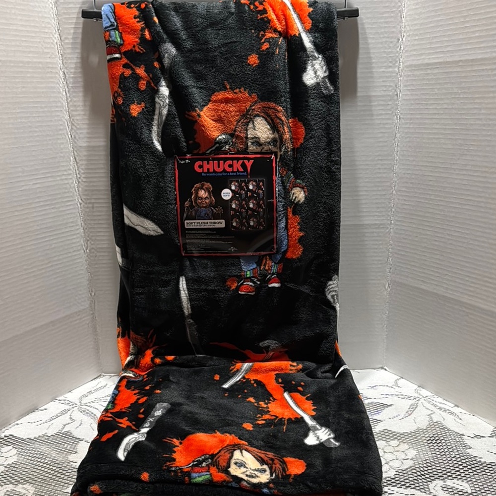 Chucky Soft Plush Throw Blanket Chucky Tiffany Hammer Knife Blood